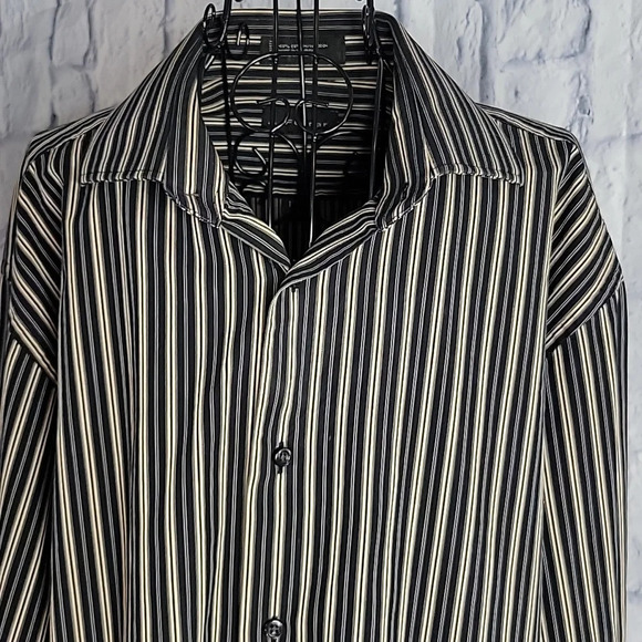 J FERRAR Blue, Brown, and Cream‎ Striped Dress Shirt 34/35 17 1/2 - Picture 2 of 5